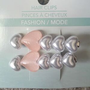 Fashion Bug Pink and Silver Heart Hair Clips